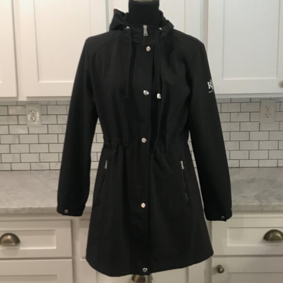 Lauren Ralph Lauren Jacket Womens Medium Black Hooded Softshell Coat Zip Classic - Picture 1 of 11